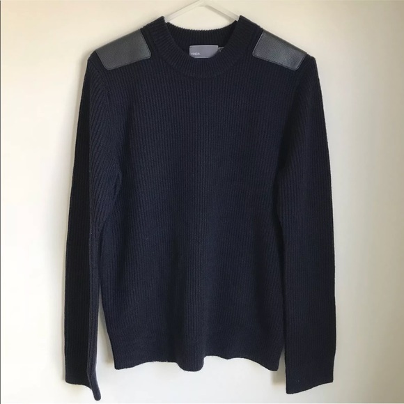 Vince Other - Vince Wool Sweater Leather Patches Navy Blue GUC